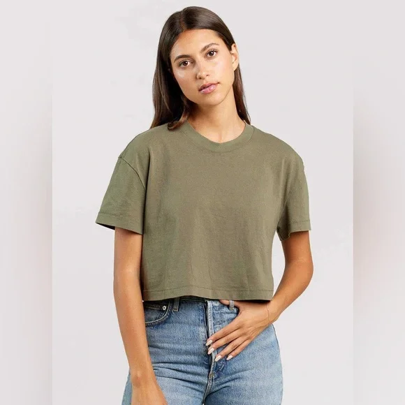 Nuuds Vintage Cotton Cropped Tee in Olive - M - Picture 1 of 6